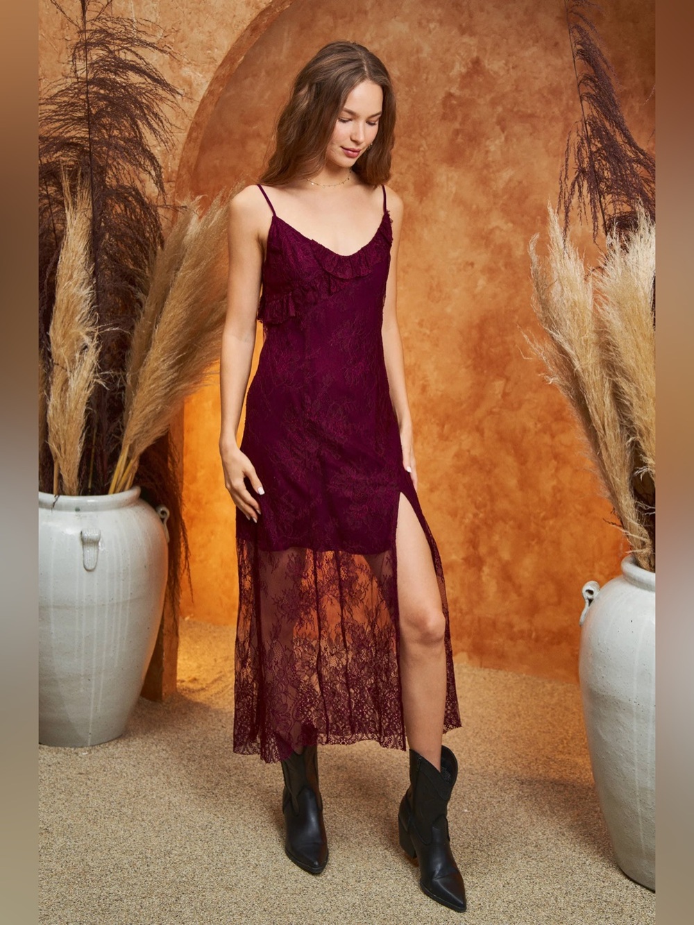 Urban Outfitters Burgundy Lace Mini Dress Size Large